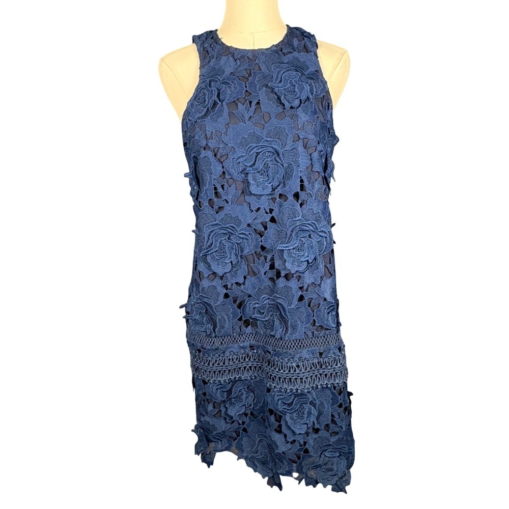Lovers + Friends Floral Guipure Lace Mini Dress Navy Blue Sleeveless Medium